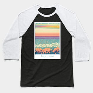 Serene Tulip Fields Panorama in Vintage Retro Style Baseball T-Shirt